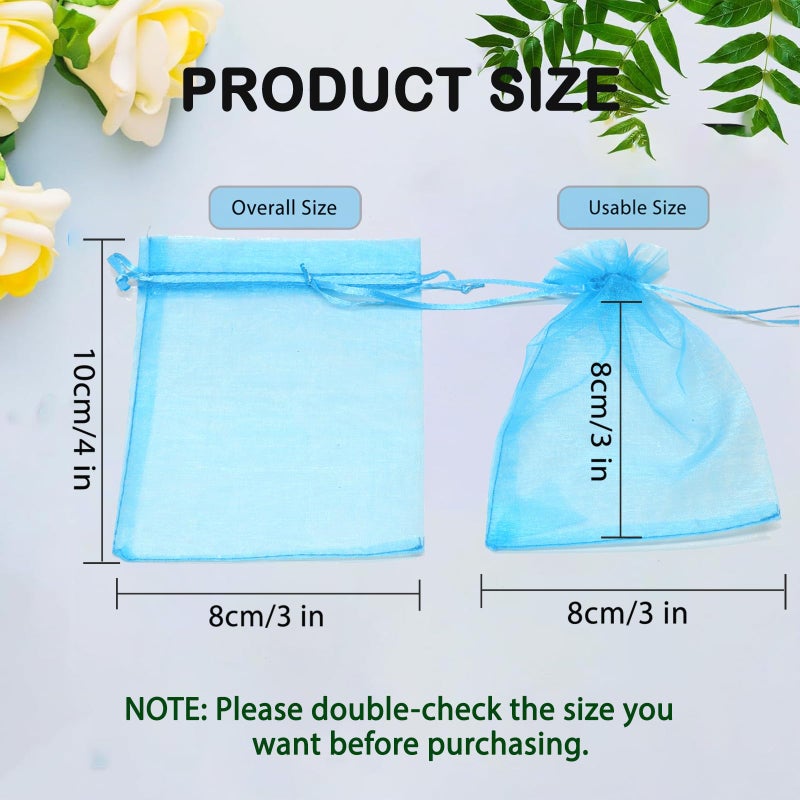 Bezall 50Pcs Lake Blue Organza Bags 3x4 Inch, Small Mesh Bags Drawstring Gift Bag Baby Shower Wedding Party Favor Bag Jewelry Candy Pouches - Image 3